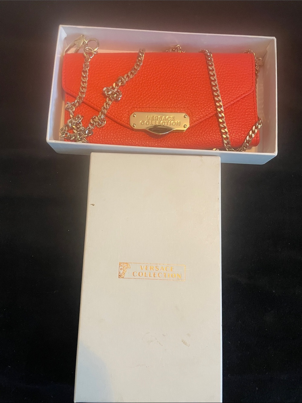Versace Collection Red Leather Envelope Chain Wallet - Picture 3 of 5